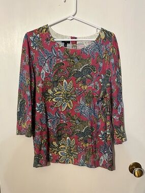 Talbots botanical and paisley floral print cotton sweater featuring 3/4 sleeves